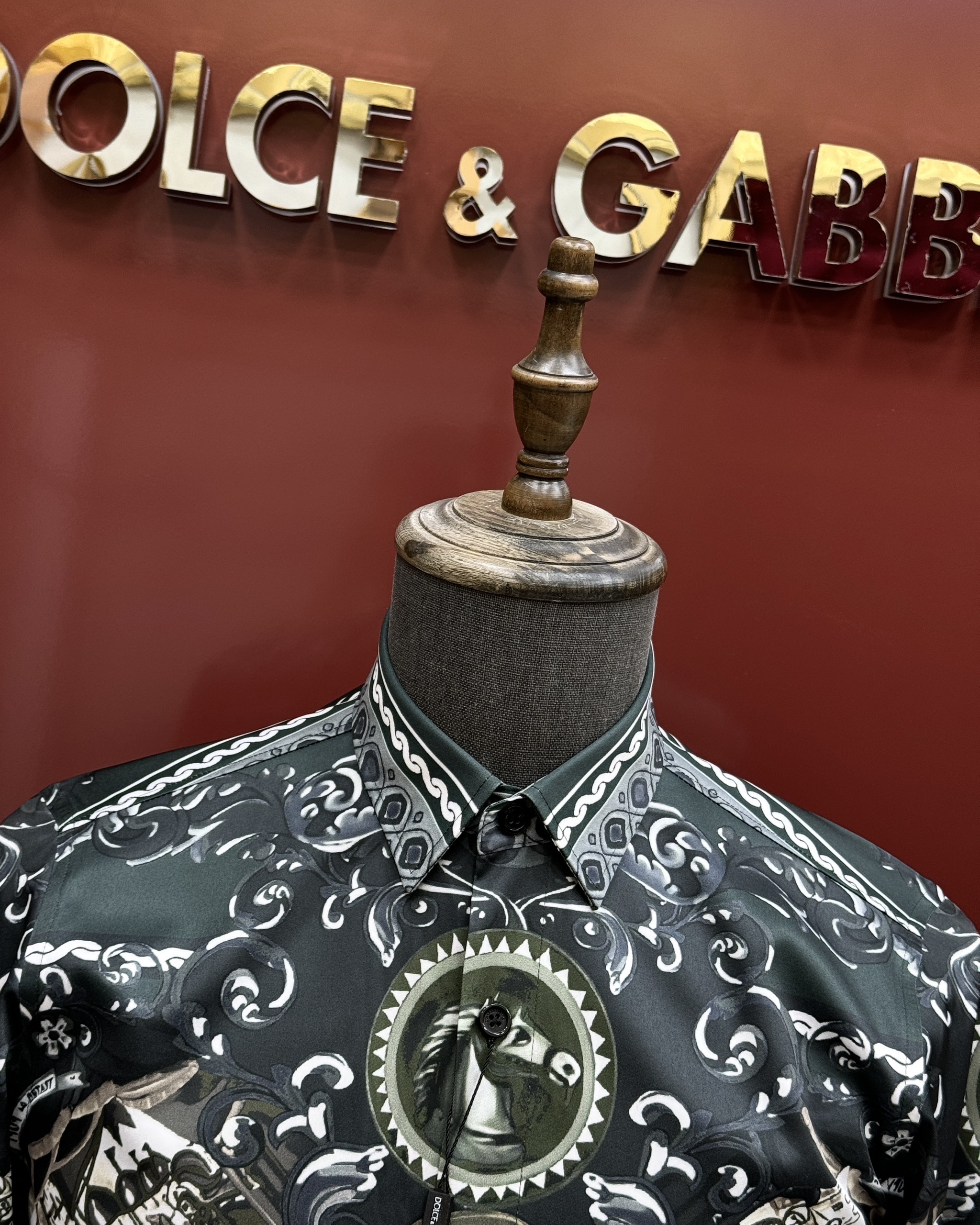 Áo sơ mi dài tay Dolce Gabbana DG Xanh rêu họa tiết hoa văn ngựa Like Auth on web CD